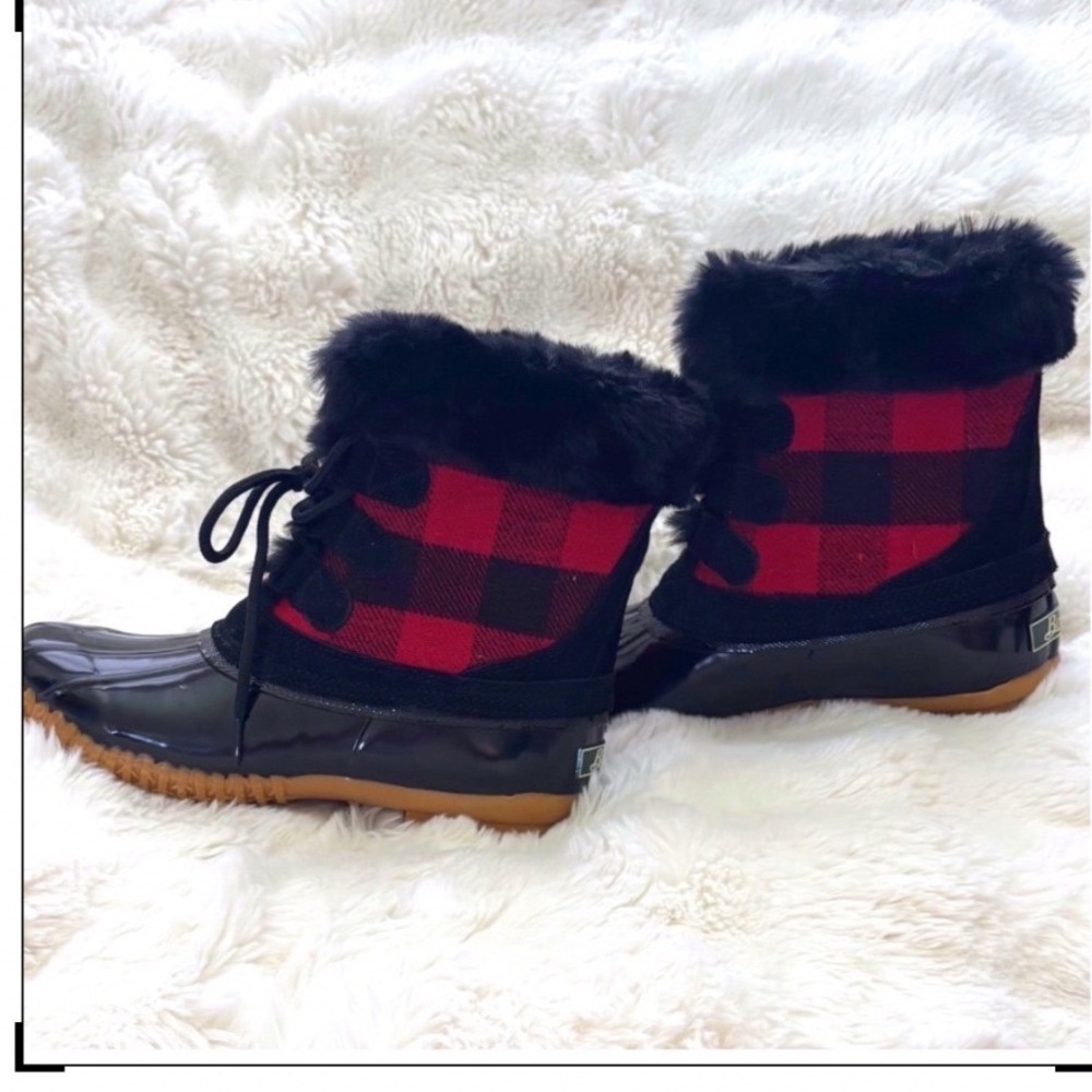G.H. Bass Duck Boots Womens Sz 8 Harlequin Plaid Faux‎ Fur Lined Waterproof Lace - Picture 3 of 6
